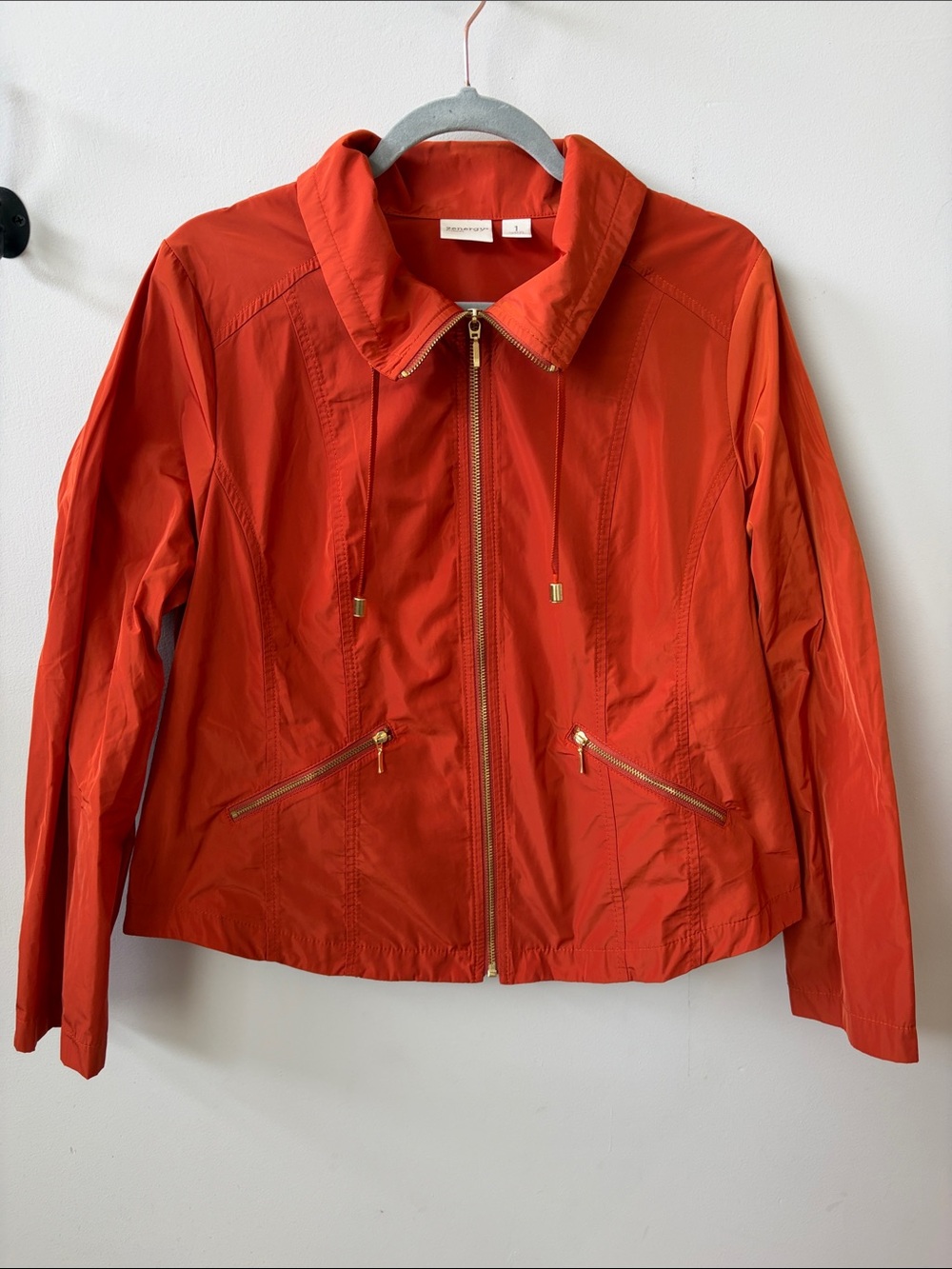 Classic Red Utility Zip Jacket with Gold Accents